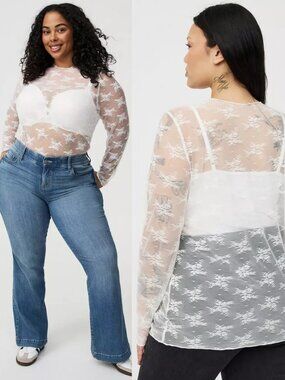 Torrid White Mesh Lace Sheer Crewneck Tunic